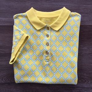 Lands’ End Polo Shirt Women’s XS Short Sleeved Citron Yellow Geometric Pattern